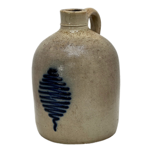 Excellent Small 1 Gallon Antique American Blue Decorated Stoneware Spirts Jug by N. A. White & Son in Utica N. Y. 1870s