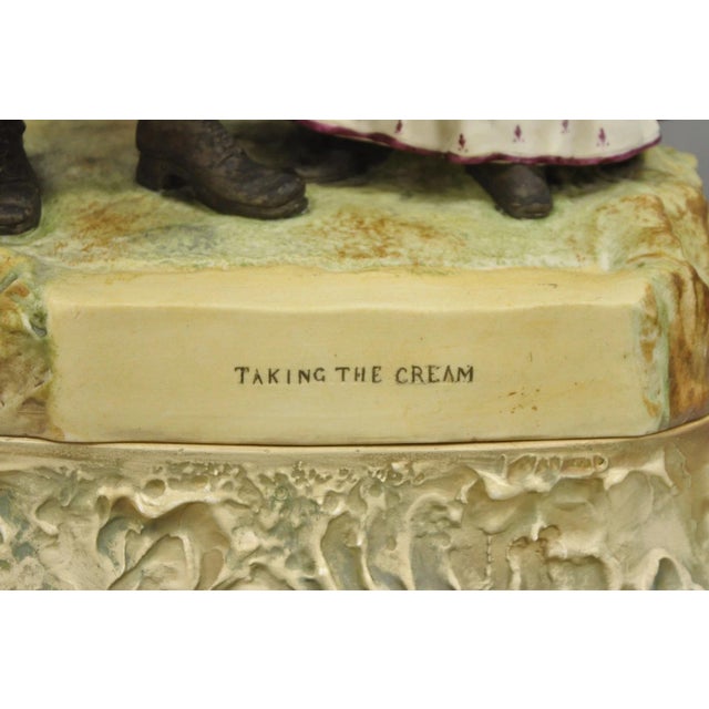 White Antique Large Victorian Bisque "Taking the Cream" Porcelain Figure Table Lamp For Sale - Image 8 of 12