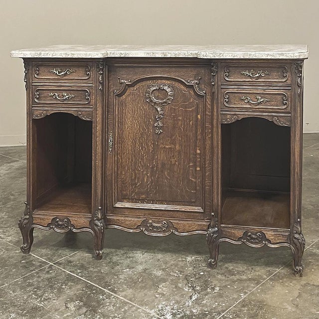 Antique French Louis XV Display Buffet With Travertine Top For Sale - Image 4 of 18