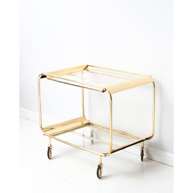 French Art Deco Bar Cart in Brass, 1920s For Sale - Image 4 of 10