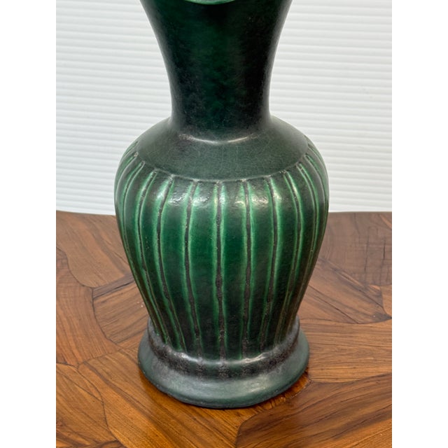 Antique Replica Green Ribbed Pottery Vase For Sale - Image 10 of 12