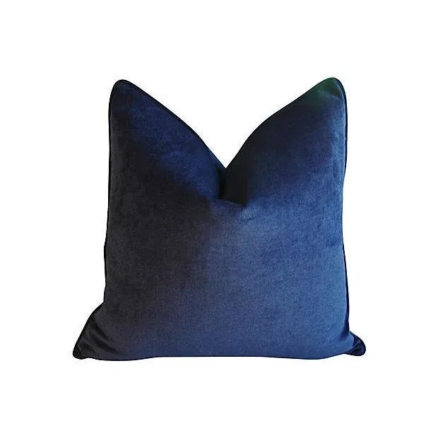 Contemporary 24" Custom Tailored Midnight Blue Velvet Feather/Down Pillow For Sale - Image 3 of 3