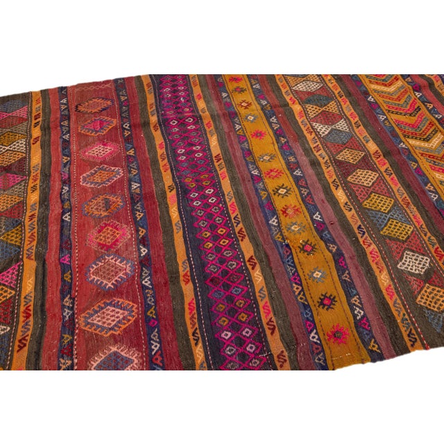 Red Mid-20th Century Turkish Kilim Multicolor Handmade Tribal Wool Rug For Sale - Image 8 of 10
