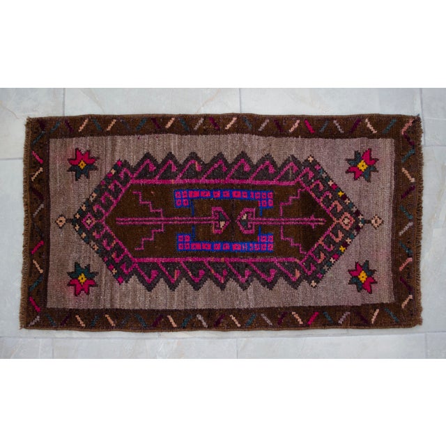 Hand Knotted Low Pile Turkish Yastik Petite Rug Organic Wool Mat - 18'' X 33'' For Sale - Image 10 of 12