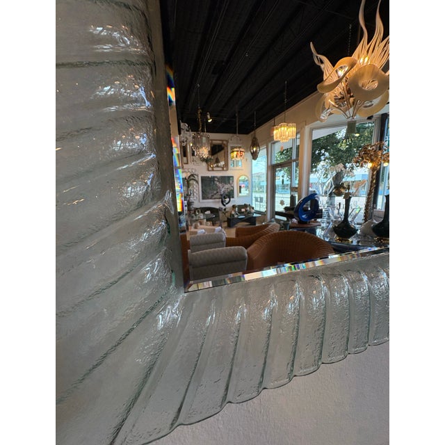 Murano Vintage Pair of Italian Murano Wavy Ruffle Scalloped Glass Wall Mirrors For Sale - Image 4 of 11