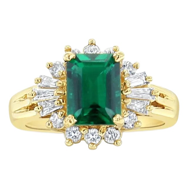 Lab Generated Emerald with Diamond Halo Engagement Ring, Size 7 For Sale