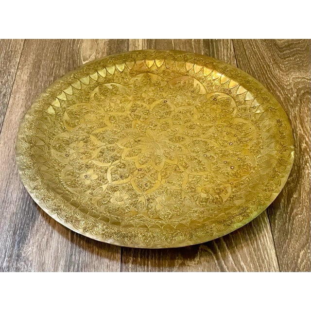 Mid 20th Century Vintage Middle Eastern Brass Tray or Wall Hanging For Sale - Image 5 of 8