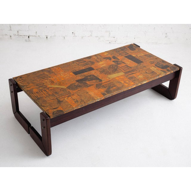 Lacquered copper patchwork mosaic coffee table designed by Percival Lafer. Base made of Brazilian Rosewood with exposed...