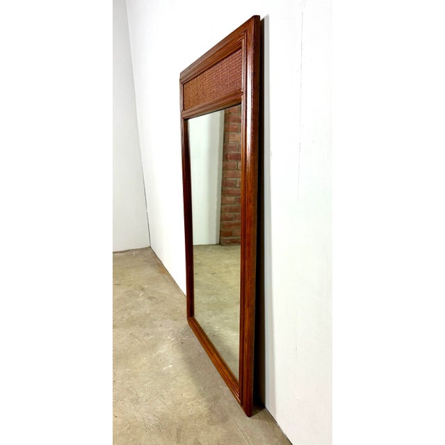 Wood Vintage Drexel Mid Century Modern / Campaign “Passage” Collection Campaign Wall Mirror For Sale - Image 7 of 11