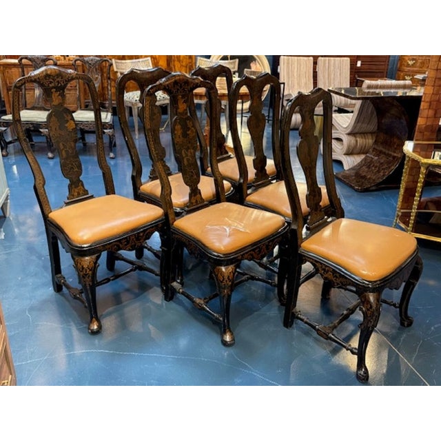 19th Century Set of 6 19th Century Queen Anne Chinoiserie Dining Chairs For Sale - Image 5 of 5