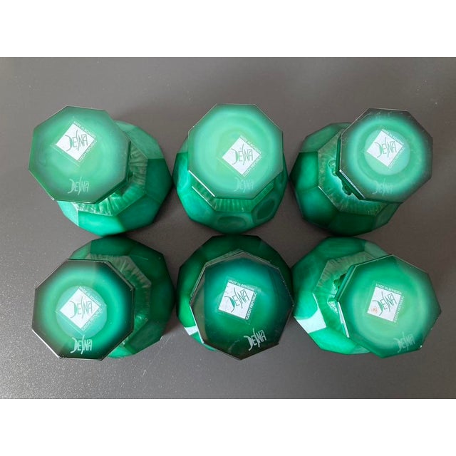 Art Deco Green Malachite Geometric Glass Botanical Master Salt Cellars or Egg Cup Holders- Set of 6 For Sale - Image 9 of 11