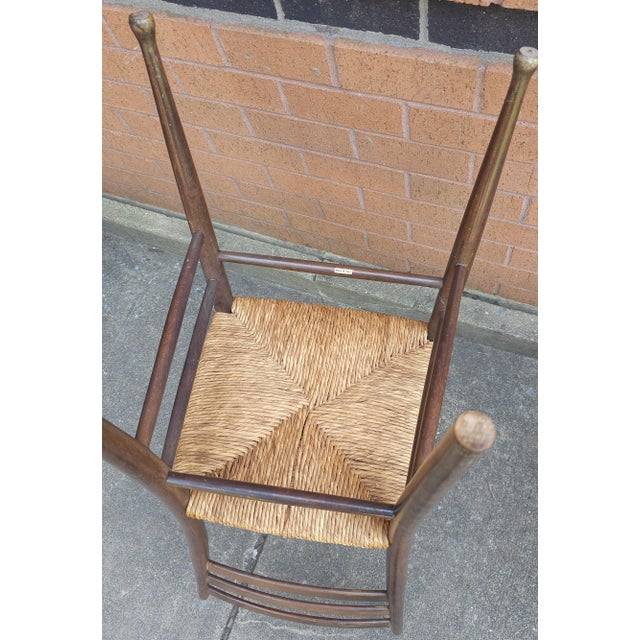 Pair of Gio Ponti Italian Walnut and Rush Seat Side Chairs For Sale - Image 10 of 10