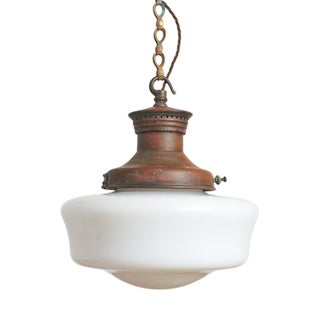 Vintage Church Opaline Glass Pendant Light by Maxlume D, 1940s For Sale