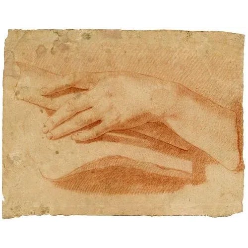 An original 18th-century chalk drawing, Manner of Pierre Thomas Le Clerc, Hand Study.A wonderful 18th-century drawing in...