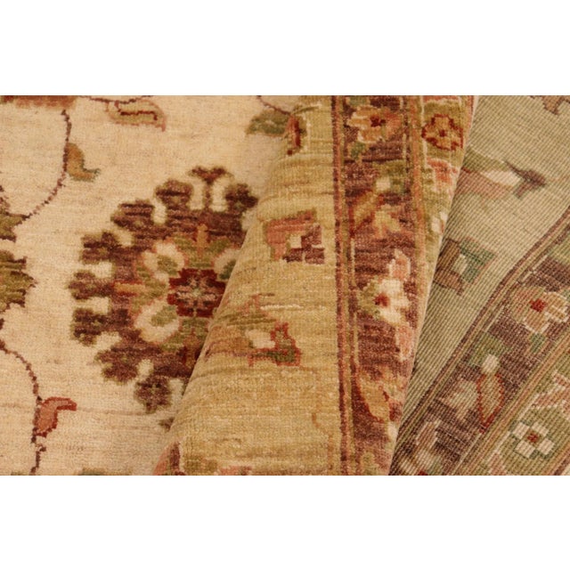 Boho Chic Ziegler Beige Green Hand-Knotted Wool Rug - 10'2'' X 13'9'' For Sale In New York - Image 6 of 6
