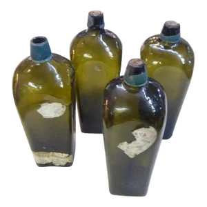 Antique American Olive Green Gin Bottles - Set 4