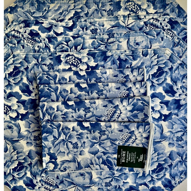 Late 20th Century Set of 4 Laura Ashley Home Blue & White Reversible Cotton Placemats & Napkins For Sale - Image 18 of 18