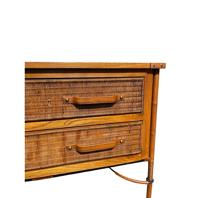 Stitched Leather and Rattan Chest of Drawers by Jacques Adnet, 1955 For Sale - Image 11 of 16