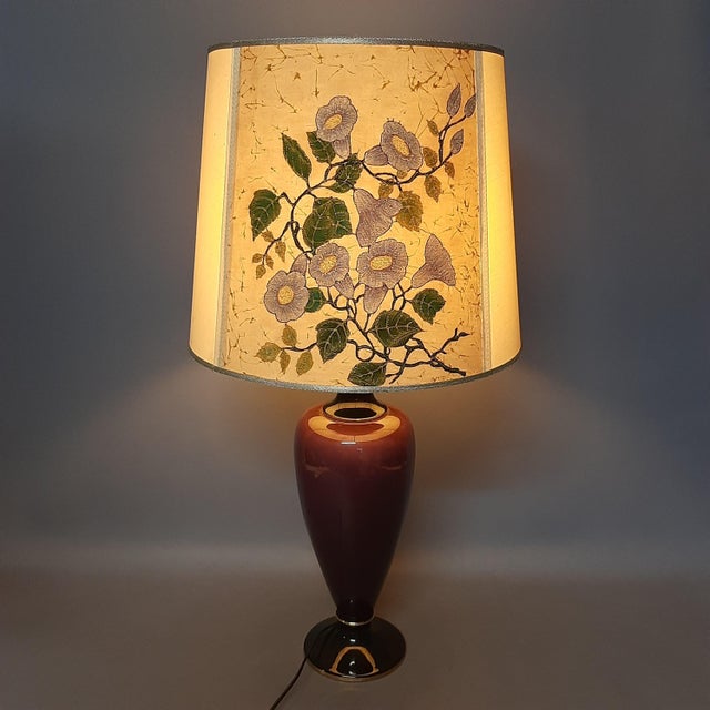 Purple Ceramic Table Lamp with Floral Fabric Lampshade, 1960s For Sale - Image 4 of 15