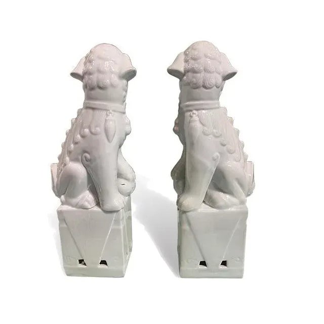 Chinese 1980s Chinese White Ceramic Fu Dogs - a Pair For Sale - Image 3 of 4