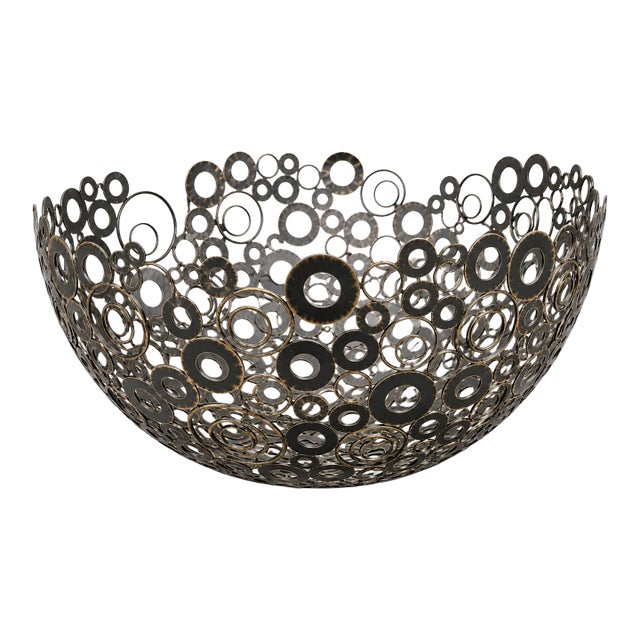 Mid 20th Century Modern Sculptural Openwork Centerpiece Bowl in Smoked Architectural Bronze For Sale
