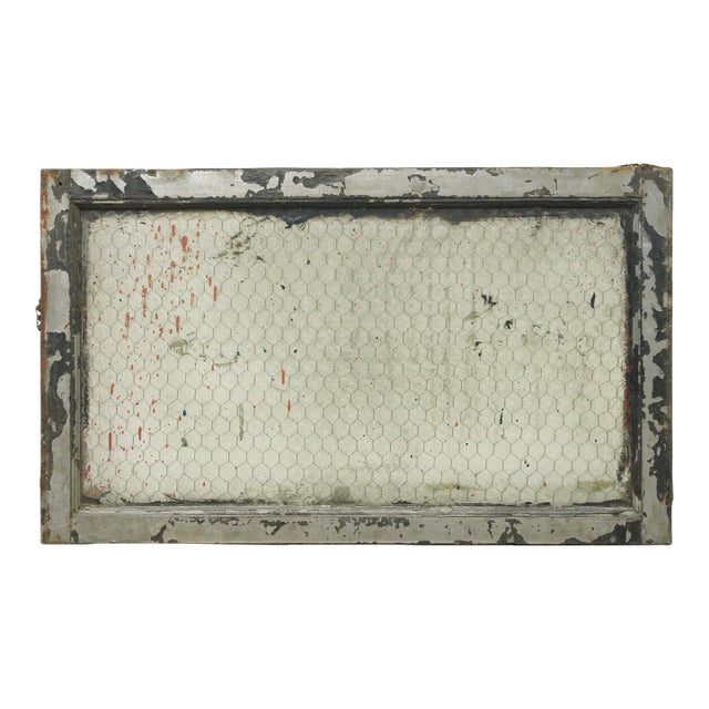 Reclaimed Wormy Chicken Wire Glass Window 31.875 X 19 In. For Sale