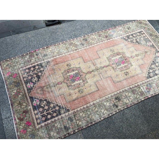 1960s Vintage Faded Turkish Tribal Rug- 4′2″ × 8′3″ For Sale - Image 9 of 11