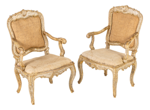 Large Antique Italian Silver Gilt Armchairs, 1700s, Set of 2