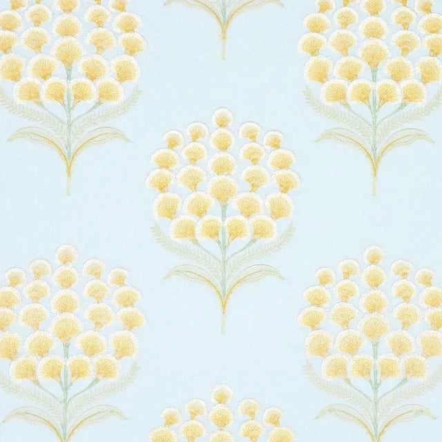 Sample - Schumacher Aurelia Embroidery Fabric in Sky For Sale