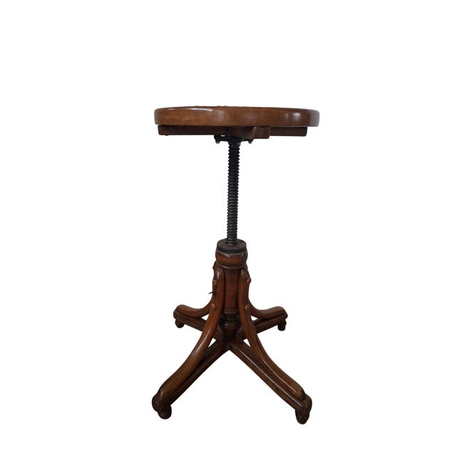 1980s Piano Stool in Bent Beech and Vienna Straw, 1980 For Sale - Image 5 of 10