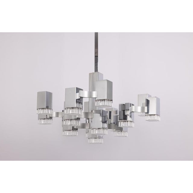 Large Cubic Chrome and Acrylic Glass 17-Light Chandelier by Gaetano Sciolari, Italy, 1960s For Sale - Image 3 of 18