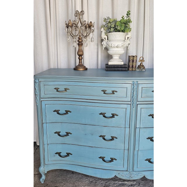 Wood Vintage Turquoise Dresser, French Provencial, 1950's For Sale - Image 7 of 12