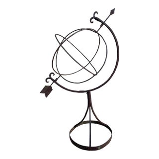 Early 20th Century Large Classical Iron Armillary Sphere Garden Sculpture on Stand – English Estate Style For Sale