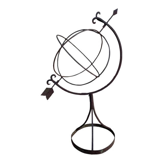 Early 20th Century Large Classical Iron Armillary Sphere Garden Sculpture on Stand – English Estate Style For Sale