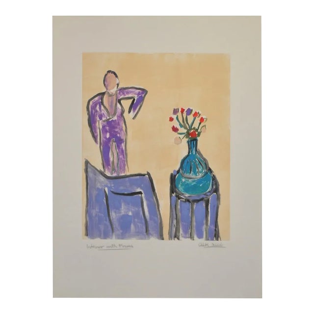 Arthur Krakower Monotype "Interior W/ Flowers" C.2004 For Sale