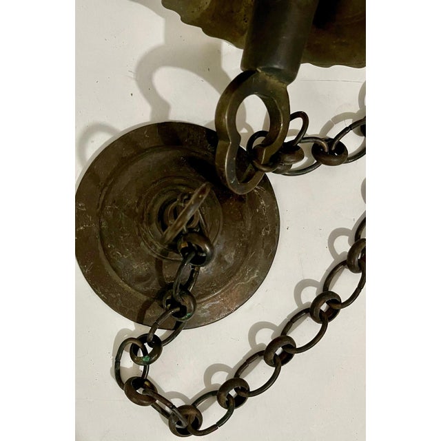 Rare Antique Judaica Hanging Bronze Jewish Synagogue or Temple Oil Lamp w Chain For Sale - Image 11 of 11