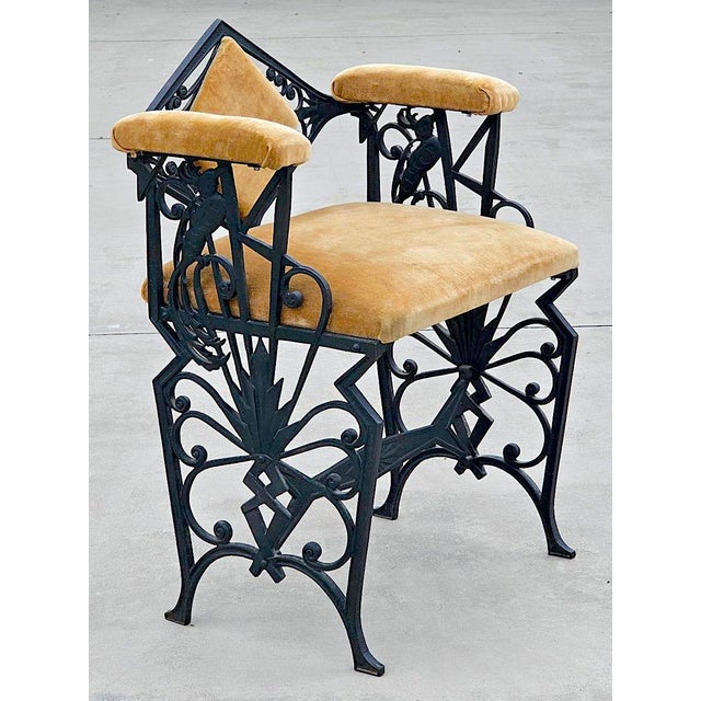 1910s Vintage Art Deco Cast Iron “Paradise Bird” Vanity Chair / Dressing Stool For Sale - Image 5 of 18