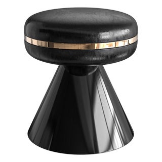 "Coraggioso" Ottoman & Pouf With Stainless Steel and Bronze Details For Sale