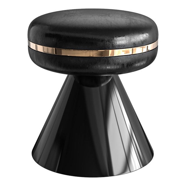 "Coraggioso" Ottoman & Pouf With Stainless Steel and Bronze Details For Sale