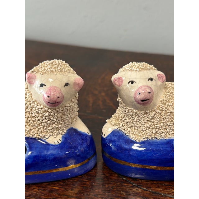 English Vintage English Staffordshire Sheep Inkwells For Sale - Image 3 of 9