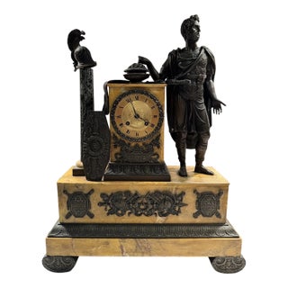 Hémon À Paris Rare Large Antique French Bronze & Stone Empire Allegorical Clock For Sale