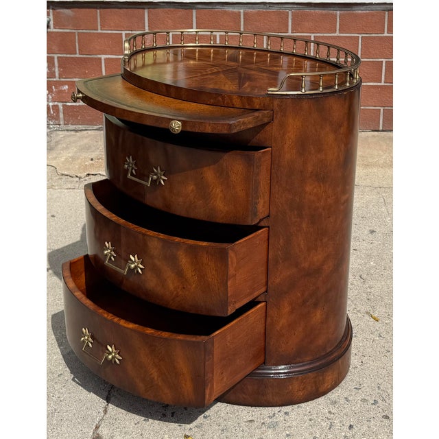 Regency Style Maitland Smith Oval Mahogany Night Stand End Table.
