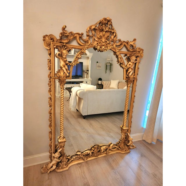 Glass 1960s Vintage Italian Grandeur Baroque Cherub Onyx Top Console With Matching Mirror For Sale - Image 7 of 12