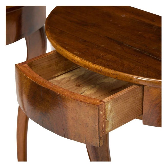 Italian Pair of Italian Walnut Petite Demilune Consoles With Drawer For Sale - Image 3 of 4