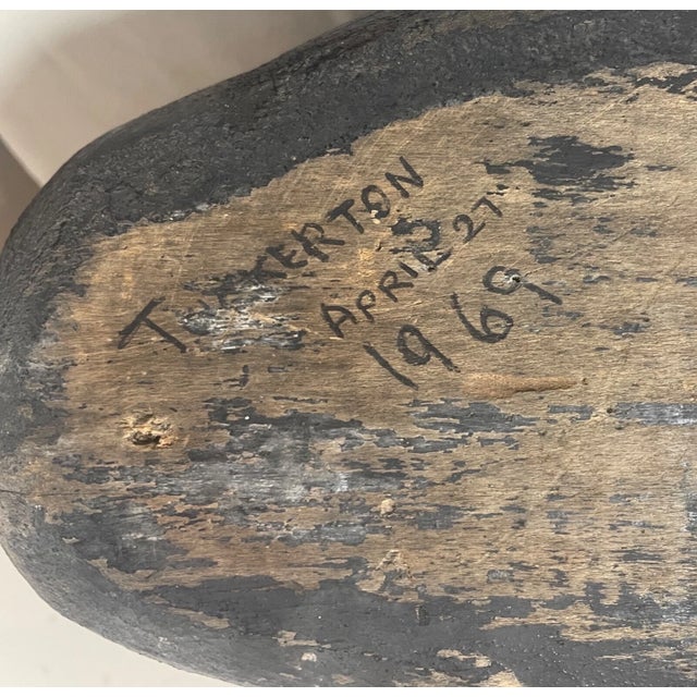 Vintage 69 Tuckerton Carved Wood Folk Art Hollow Body Black Duck Decoy Sculpture For Sale - Image 12 of 12