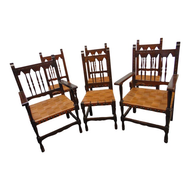 Gothic Jacobean Carved Walnut Dining Chairs Set of 6 Chairish