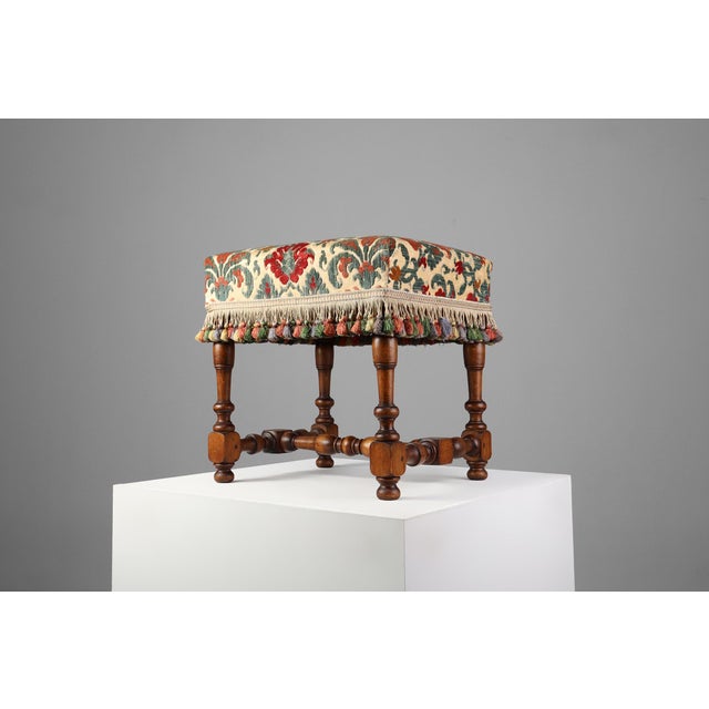 Antique Wood and Fabric Ottoman, France, 1890s For Sale - Image 4 of 11