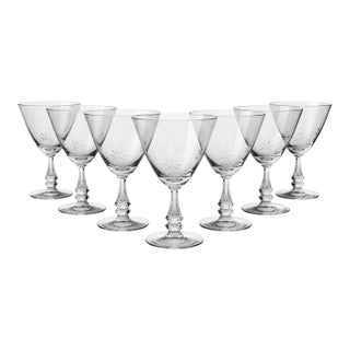 Vintage Tiffin Franciscan Shooting Star Water Goblets-Set of 7-Etched Stemware For Sale