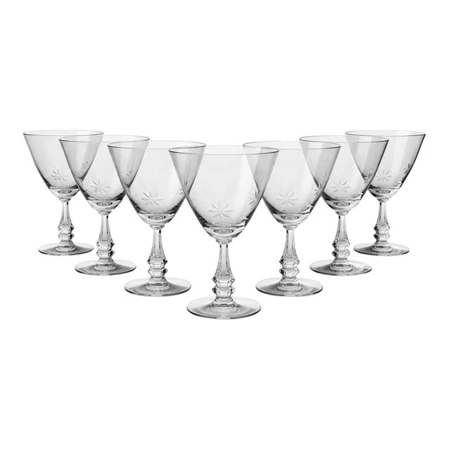 Vintage Tiffin Franciscan Shooting Star Water Goblets-Set of 7-Etched Stemware For Sale