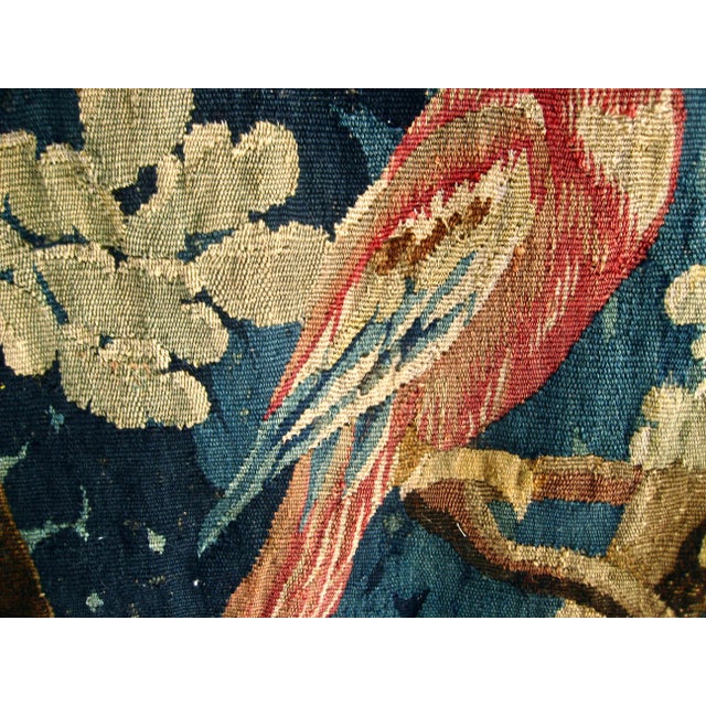 Green Aubusson French Tapestry Verdure Red Parrot in a Tree 18 Century For Sale - Image 8 of 15